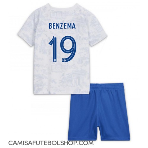 Camisa de time de futebol França Karim Benzema #19 Replicas 2º Equipamento Infantil Mundo 2022 Manga Curta (+ Calças curtas)